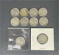 Ten Various Date Buffalo Head Nickels