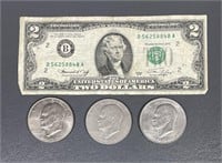 1976 United States $2 Bill/ Eisenhower Dollars (3)