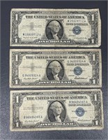 Three 1957 United States $1 Silver Certificates