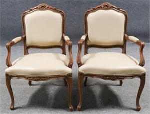 Pair of Leather French Bergere Arm Chairs