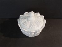 Fenton Hobnail MIlk Glass Covered Candy Dish