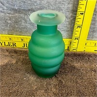 Vintage Frosted Green Blown Glass Bud Vase