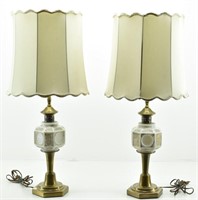 Pair Mid Century Milk Glass & Brass Table Lamps