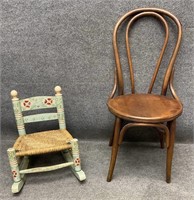 Childs Painted Rocker and Bentwood Chair