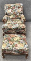 Vintage Upholstered Chair and Ottoman