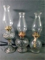 Three Beautiful Vintage Oil Lamps Measure From