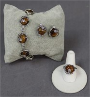 Tiger's Eye Bracelet, Ring & Earrings