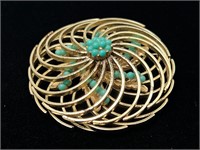 Vintage Swirl Pin with Turquoise Colored Beads