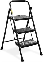 HBTower 3 Step Ladder  500lbs  Black
