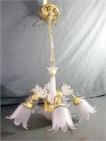 Frosted Glass & Brass 5 Arm Floral Chandelier