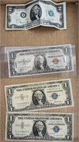 3 SILVER CERTIFICATES, 2 2$BILLS