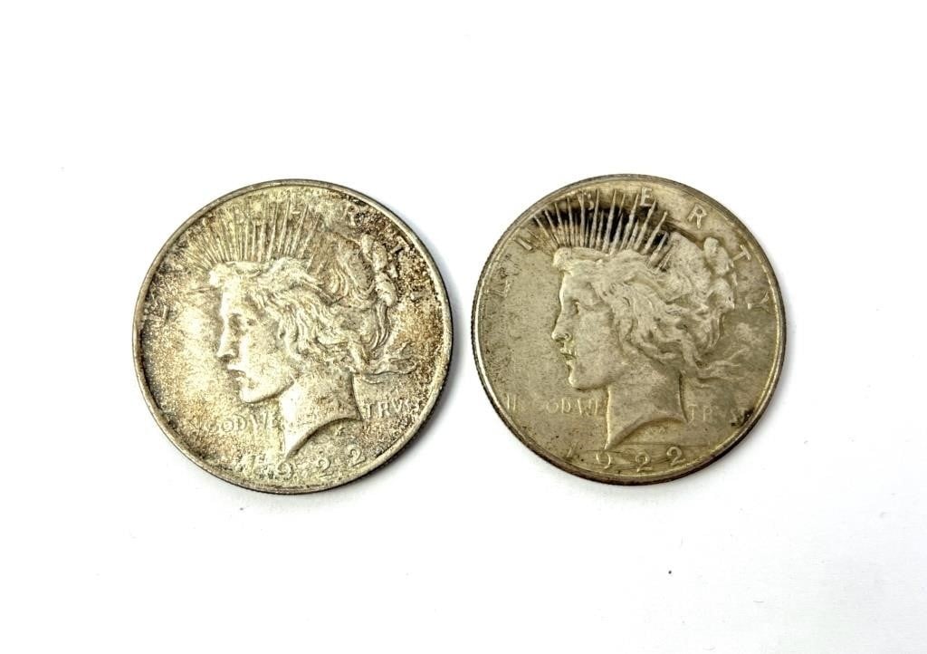 TWO SILVER PEACE DOLLARS