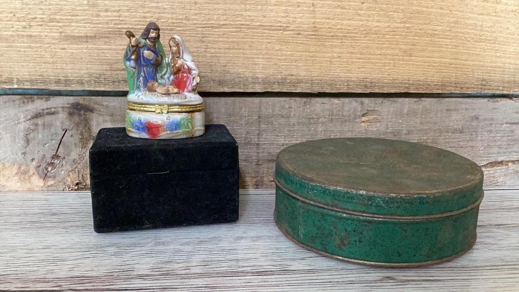 Old Tin and manger scene jewelry box