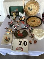 Rooster trays, rooster figurines, cast iron