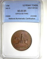 1794 1/2 Penny Token NNC MS65BR Suffold-Blything