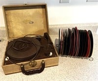 VINTAGE RECORD PLAYER W/ RECORDS