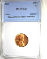 1952 Cent MS67 RD LISTS $1400
