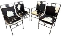 Brutalist Rustic Iron Campaign Chairs in Cowhide