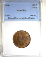 1859 Cent NNC MS65 RB Canada
