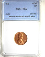 1970 Cent MS67+ RD LISTS $5500