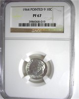 1964 Pointed 9 Dime NGC PR66