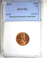 1953-D Cent MS67 RD LISTS FOR $700