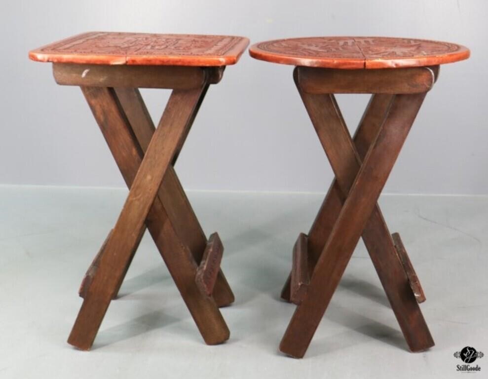 Peruvian Folding Tables w/Embossed Leather Tops