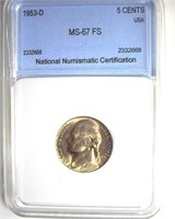 1953-D Nickel MS67 FS LISTS $7750