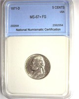 1971-D Nickel MS67+ FS LISTS $450 IN 67 FS