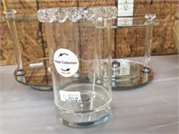 GLASS PEDESTALS AND VASES