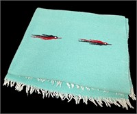 Mexican Woven Wool Teal Thunderbird Blanket
