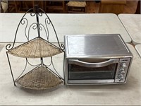 Toaster Oven and small woven shelf