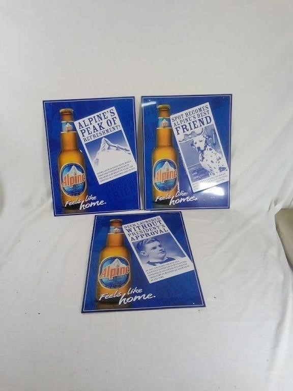 Lot of 3 Alpine tin signs. Each measure 18"x14"