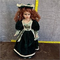 Porcelain Doll Green Dress Auburn Red Hair