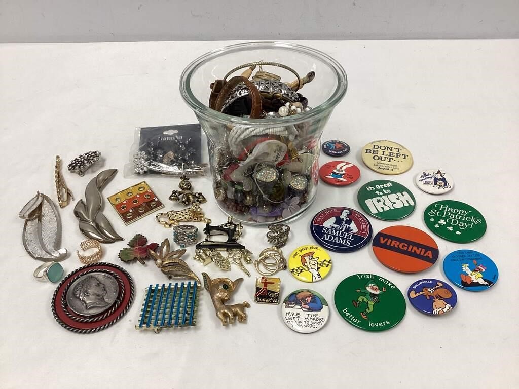 Collection of Costume Jewelry, Pins, Watches