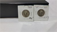 1928 and 1927 standing liberty quarters