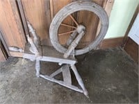 Antique spinning wheel w broken parts