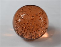 Large Amber Controlled Bubble Glass Paperweight