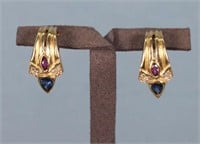 14K Gold Ruby, Diamond & Sapphire Earrings