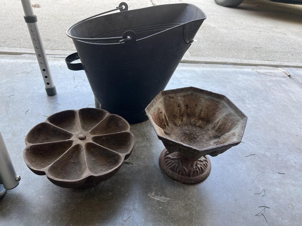 Cobbles Tray And Early Cast Iron Planter, Coal Buc
