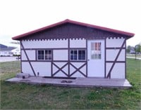 Portable office building with flip down deck,