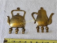 vtg brass teapot towel holders lot of 2