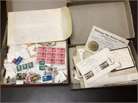 Lot of Two Boxes of Stamps and Post Cards