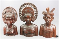 Carved Wood Busts / 3 pc