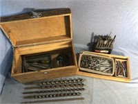 Wood Tool Box W/ Miscellaneous Contents Including