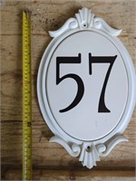 Number "57" in Metal Frame, 16", White