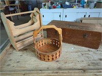 Vintage Wood Items w/ 25" Trunk, Baskets w/