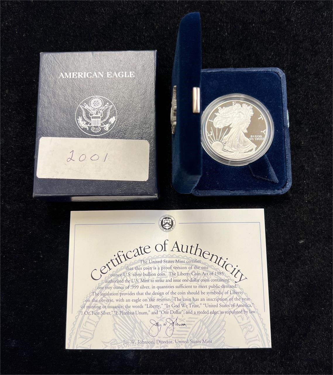 2001 W Proof Silver Eagle in Box with COA