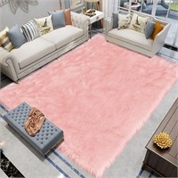 Latepis Pink Area Rug 8x10 Faux Fur  8x10 ft
