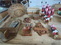 Vintage Carved Wood Lot, w/ Pirates, Owl Dish,
